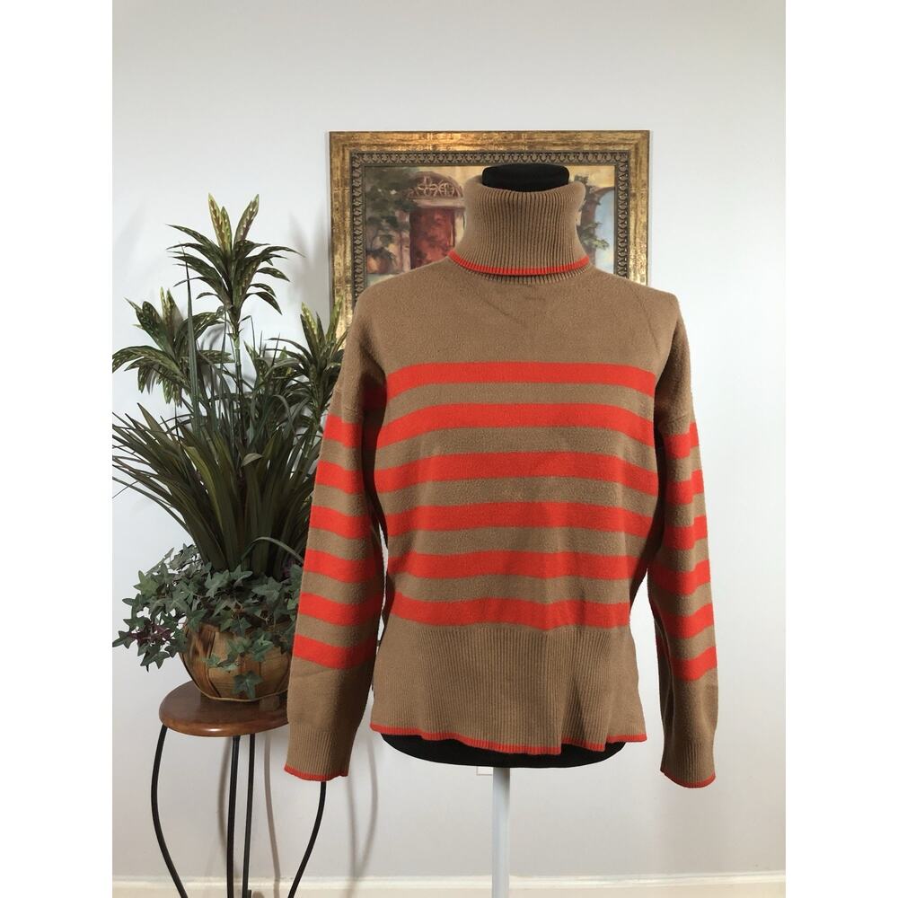 Tahari Women M Sweater Long Sleeve Pullover High Neck Knit Striped Academia Boho